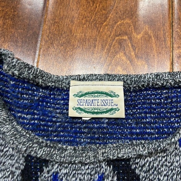 Separate Issue Vintage Knit Sweater Gray Blue Black Women's Size Large - Picture 7 of 8
